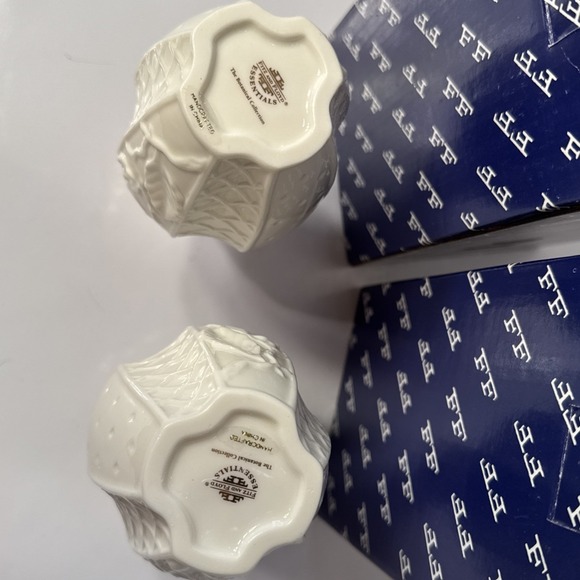 Fitz and Floyd Essentials Botanical Collection Trellis Vase Ivory Gold Rim Set 2 - Picture 4 of 6